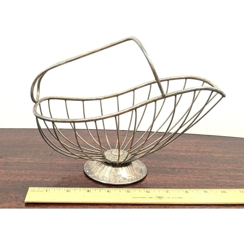 Vintage French Style Silver Tone Wire Wine Bottle Carrier Holder Basket Pedestal